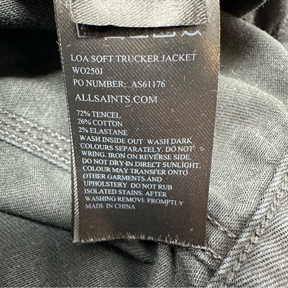 AllSaints Loa Soft Trucker Jacket Lightweight Black Size 4 - Picture 7 of 8